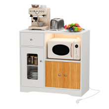 Sideboard Corner Cabinet w/Charging Station, Light, Drawer & 2 Doors for Kitchen Living Room