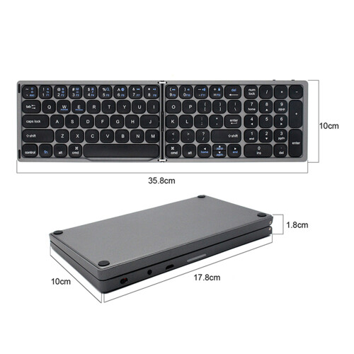 Foldable Bluetooth Wireless Keyboard Grey 180mAh, 35.8x10x0.9cm 1