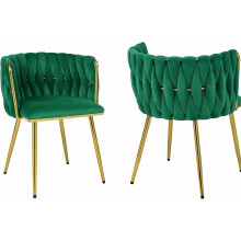 Set of 2 Velvet Dining Chairs Luxury Gold Legs Padded Velvet Dining Office Chair