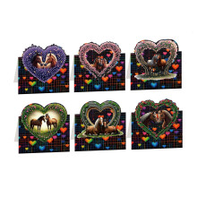 (Horse) 6-piece DIY Diamond Art Painting Valentine's Day Creative Design Festival Blessing Gift 3D Folding Card Set, White Envelope