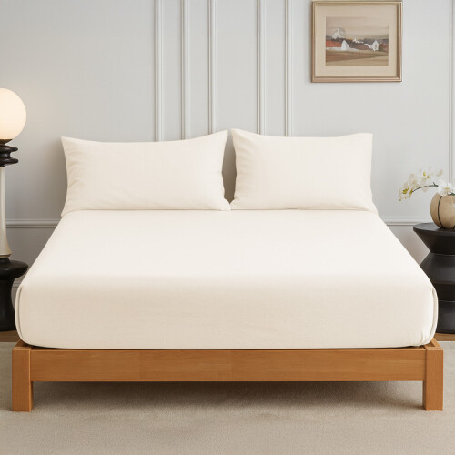 (Single, Cream) 40cm Deep Brushed Microfiber Fitted Bed Sheet-200TC Extra Deep Elastic Hotel Quality Durable Fitted Sheets 1