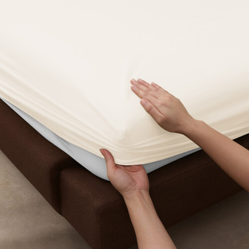 (Single, Cream) 40cm Deep Brushed Microfiber Fitted Bed Sheet-200TC Extra Deep Elastic Hotel Quality Durable Fitted Sheets 2