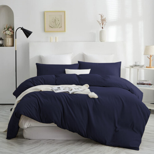 Imperial Rooms (Navy Blue, Double) Plain Duvet Cover Single Double King Bed Set Quilt 1
