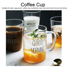 350ML Glass Water Cup with Handle for Coffee Tea Milk - Black Letter Drinkware