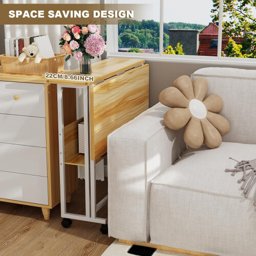Folding Desk with Wheels & Storage Shelves Foldable Computer Desk 2