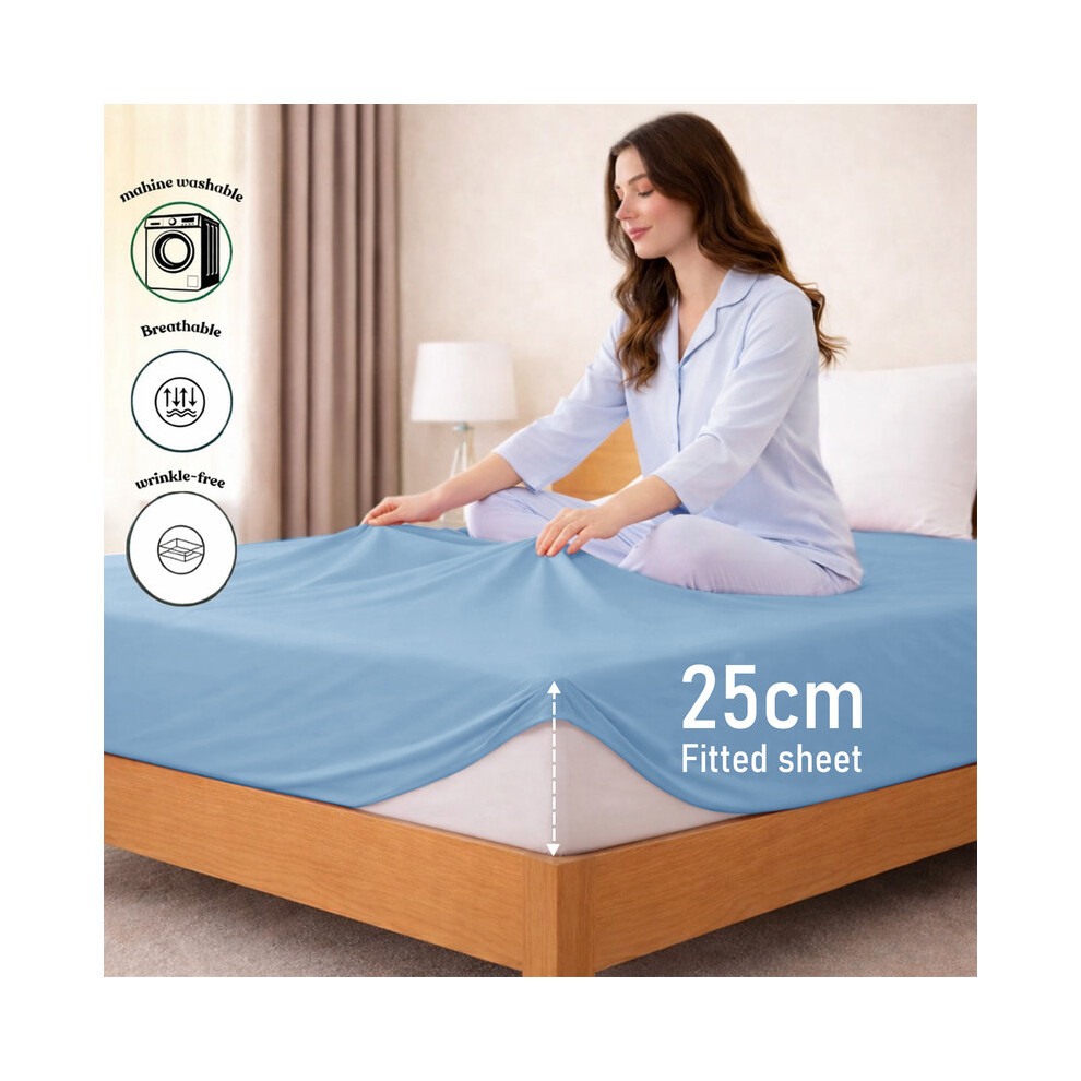 Moonlight Bedding Limited (Double, Light Blue) 25Cm Deep Brushed Microfiber Fitted Bed Sheet- 200Tc Elastic Stretchable Hotel Quality Durable Fitted Sheets