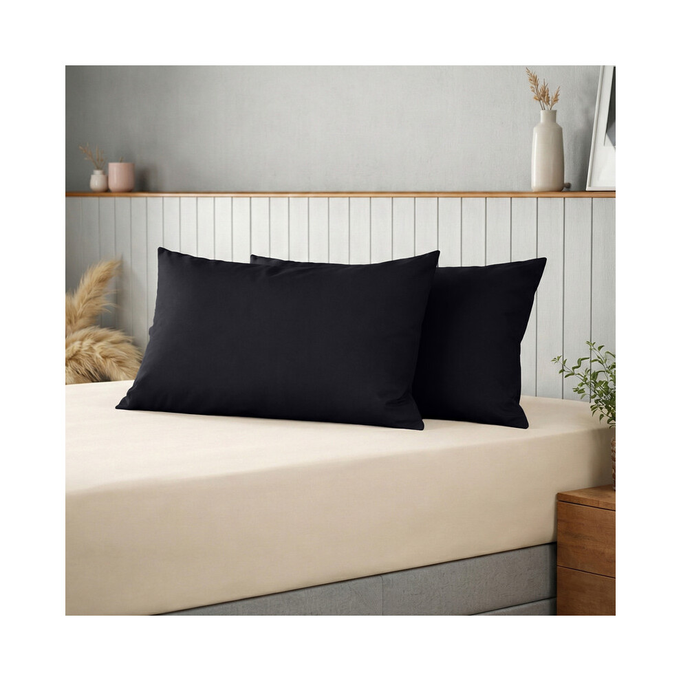 Moonlight Bedding Limited (Pillowcase Pair, Black) 25Cm Deep Brushed Microfiber Fitted Bed Sheet- 200Tc Elastic Stretchable Hotel Quality Durable Fitted Sheets
