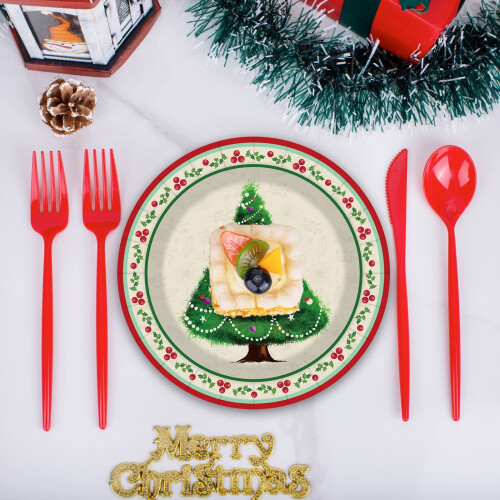 Christmas Tree Paper Plates Cups & Towels Set 2