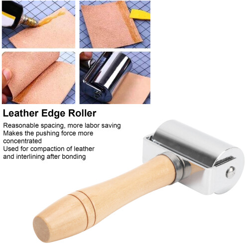 DIY Leather Edge Rolling Tool 60mm Silver with Wooden Handle Leather 1