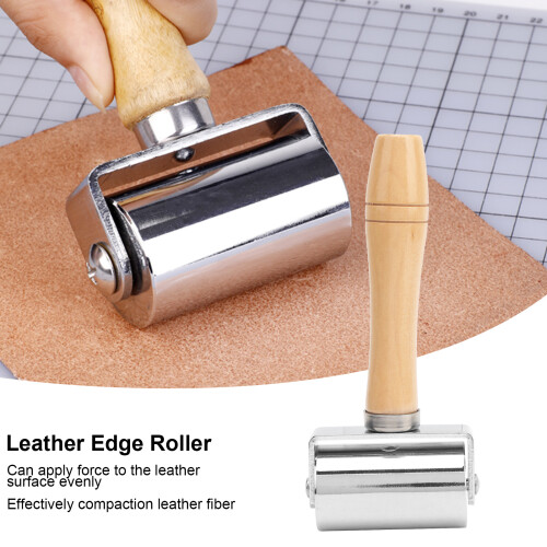 DIY Leather Edge Rolling Tool 60mm Silver with Wooden Handle Leather 2