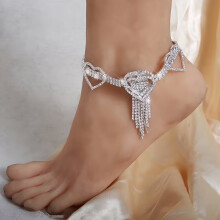 Skinnende hjertefotlenke med strass, elegant lang dusk, uthulet kjærlighetsklokjede, glitrende strass- og krystalldesign, festtilbehør