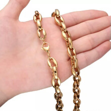 6.5/7.5/10/12mm Women Men Stainless Steel Hollow Out Coffee Beads Chain Neklace-Gold-10mm-32inch or 81cm
