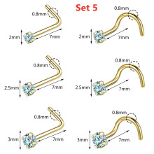 Stainless Steel Nose Studs L-Shape 6 Pcs