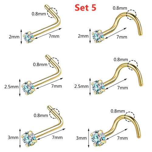 Stainless Steel Nose Studs L-Shape 6 Pcs