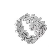 Damenring aus Edelstahl in Blattform, Silber, Größe 6