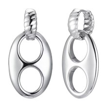 Women's Stainless Steel Oval Coffee Bean Dangle Hoop Earrings Drop Striped Huggie Ear Hook Silver