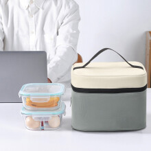 18 cm isolerad picknick-bentoväska med dubbelt lager, vattentät termisk kylväska med justerbar rem – grå
