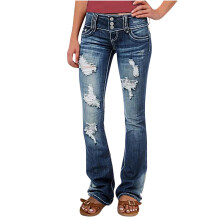 Pantaloni da donna taglie forti, jeans a vita alta, modello ampio in denim elasticizzato
