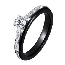 Women's Stainless Steel Ceramic 6MM Zirconia Engagement Wedding Band Ring Silver Black Size 9