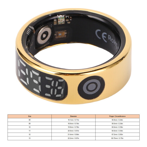 Goldener Smart-Ring mit Touchscreen, IP68, 20mAh, Größe 9 1