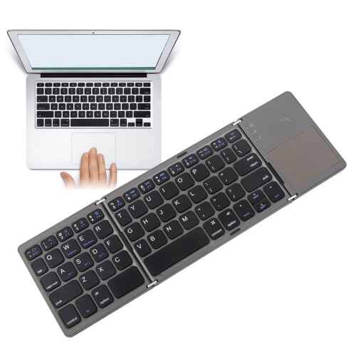 Portable Bluetooth Folding Keyboard 63 Keys with TouchPad, Rechargeable, Black