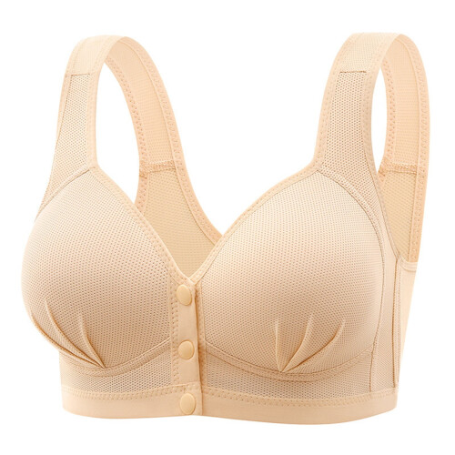 Front Closure Wireless Bra for Women Full Coverage Support Large Bust Comfortable No Underwire, Beige, Size 40