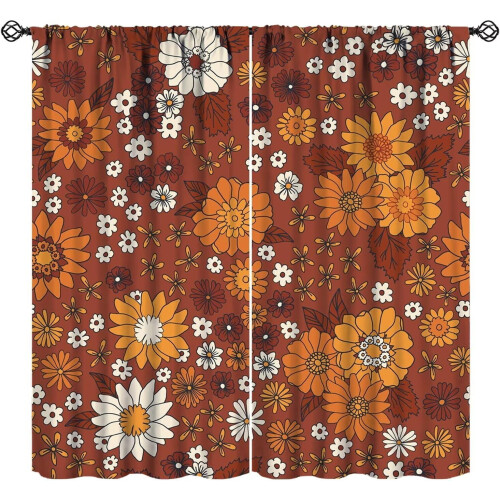 Vintage floral curtains boho daisy pattern 63" W x 63" L