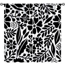 Botaniske gardiner svarte og hvite villblomster 204x204 cm