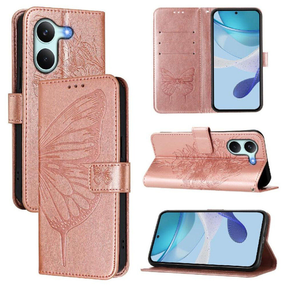 (Rose ) Case For Xiaomi Poco X8 Pro Embossing Butterfly Flip Cover Premium Leather Magnetic Gold 764563211029