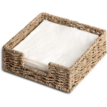 Seagrass Napkin Holder – Wicker Basket for Table, Bathroom, Dining & Guest Rooms, 7.5"x7.5"x2.75", 1 Pack
