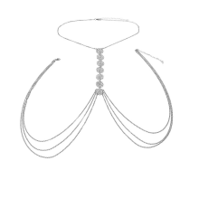 Women's Silver Body Chain with Long Tassels & Retro Carved Disc – Fashionable, Sexy, Versatile for Party, Daily, Dating, Beach