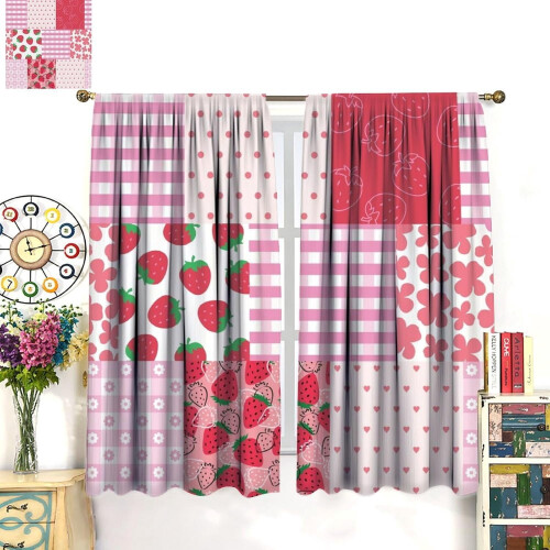 Pink Strawberry Floral Patchwork Curtains Rod Pocket 2