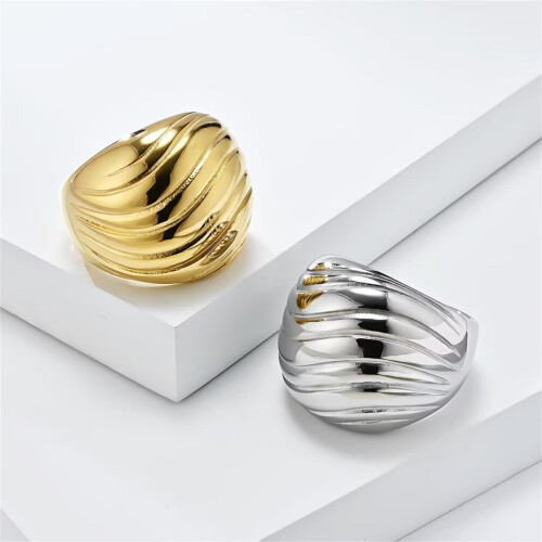 Women's Stainless Steel Chunky Dome Shell Statement Ring Silver Size 9 2