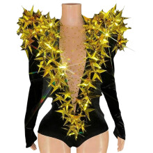 Women's Sparkly Velvet Jumpsuit With Star Sequins-2 XL