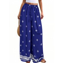 Women's Summer Wide Leg Palazzo Pants High Waist-royal blue XXL