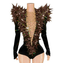 Women Luxurious Velvet Jumpsuit with Glittering Star-3 S