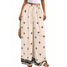 Lightweight Elastic Waist Palazzo Pants for Women-Apricot XXL
