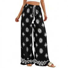Wide Leg Pants for Women Flowys Palazzo Pants-Black L