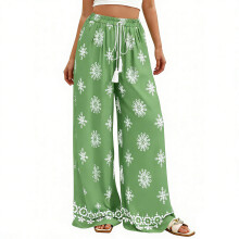 Women Casual High Waist Wide Leg Pants 2026 Spring-Green S