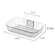 2X Easy Installation Soap Holder Kitchen Wall Mount Dish No Drill Modern Clear Drain ShowerContainer A