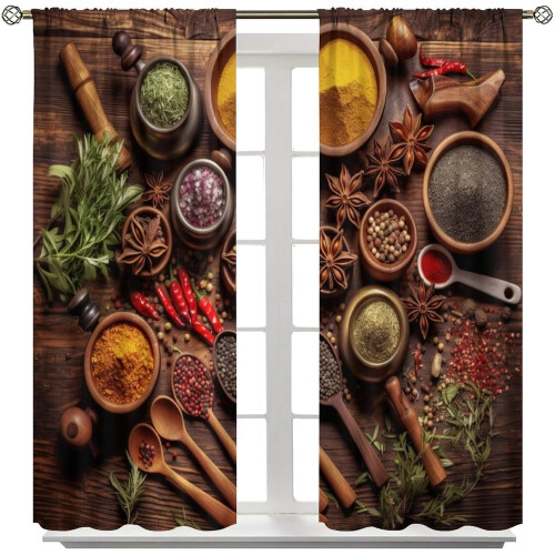 Spice Kitchen Curtains Wooden Pattern Rod Pocket Thermal 1