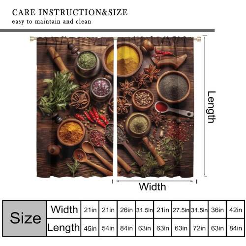 Spice Kitchen Curtains Wooden Seasoning Pattern 2 Panels 2
