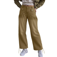 Dame Baggy Wide Leg Jeans Mellemhøj Talje Vintage Flare Barrel Jeans Ruffle Plisserede Denimbukser med Snøretræk Grønne