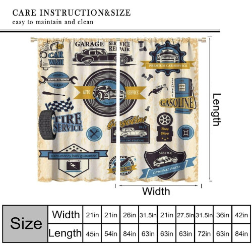 Vintage Car Window Curtains Retro Garage Pattern 84x84 in 2 1