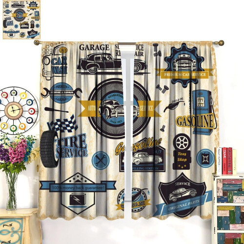 Vintage Car Window Curtains Retro Garage Pattern 84x84 in 2 2