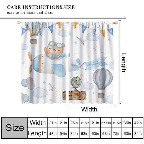 Blue Bear Curtains Pastel Airplane Cloud Design 2 Panels 2
