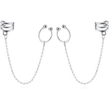 Solid 925 Sterling Silver Cuff Chain Earrings Wraps for Women Teens Wrap Earrings Non Piercing Ear Cuffs