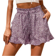 Pluss-størrelse dameshorts med lommer, snor og rysjer – lilla sommer, fritid, strand, yoga, sykling – kompatibel med Active