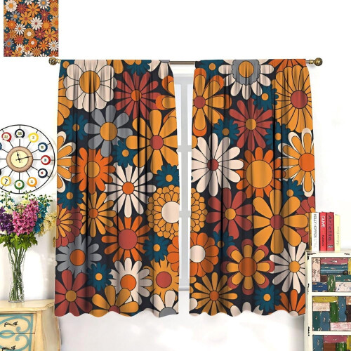 Retro Abstract Flower Curtains Vintage Boho Floral Print 1