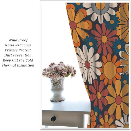 Retro Abstract Flower Curtains Vintage Boho Floral Print 2